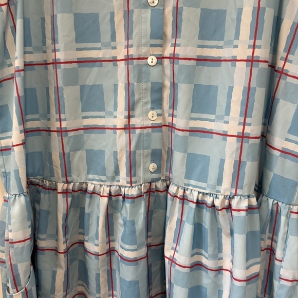 TUCKERNUCK Westport Trellis Sleeveless Hayes Shirt Dress Blue Plaid Size Large - Picture 5 of 15